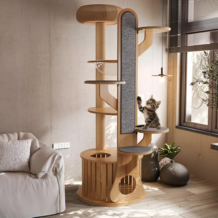 캣벨로 럭셔리 캣타워 고양이 스크래쳐 숨숨집 캣폴 호텔 원목 우드 선인장 놀이터, 1개, 옐로우 기둥