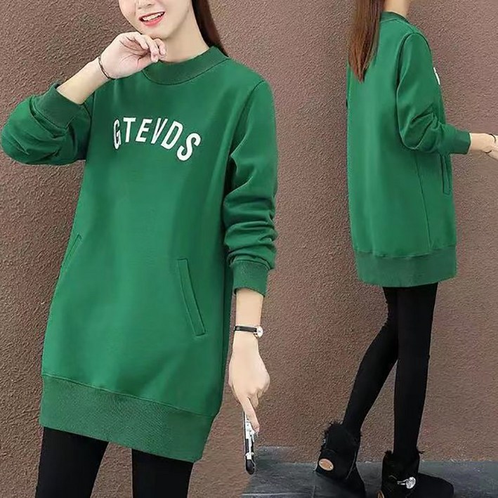 여성 라운드 캐주얼 긴팔 맨투맨 티셔츠 빅사이즈 가을 겨울 기모 롱티 긴팔티 데일리 심플티