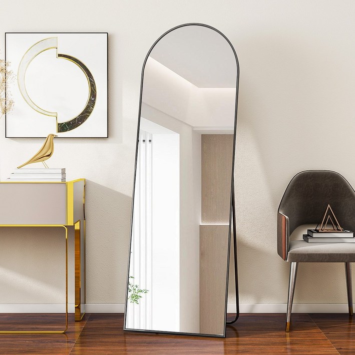 뷰티피크 3in1 스탠드 벽걸이 거치형 강화 안전 유리 전신거울 아치형, 블랙