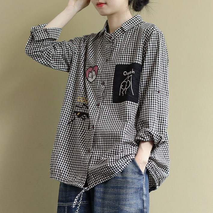 밍키비 여성용 루즈핏 체크 남방셔츠 가을체크원피스