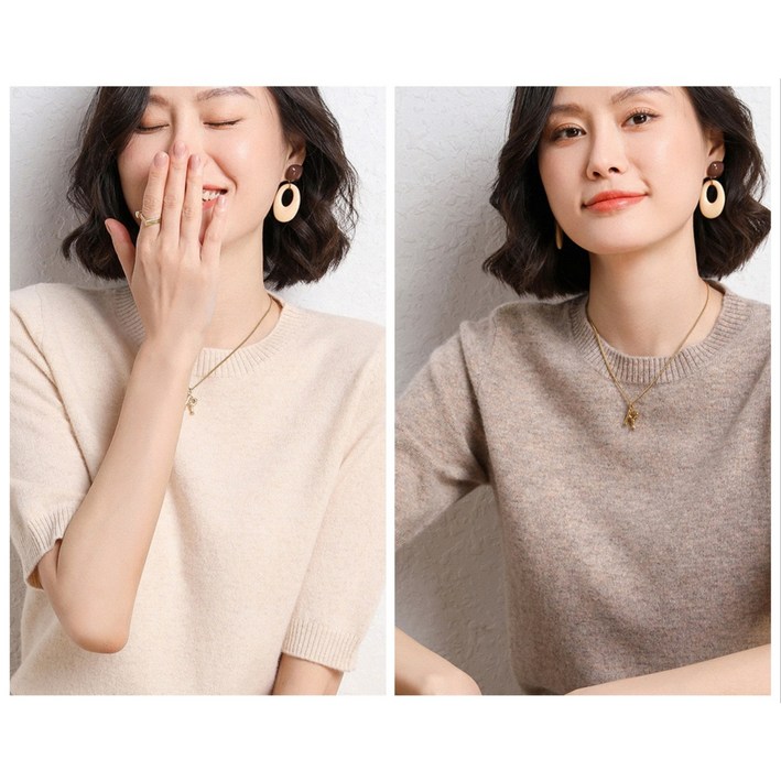 레노이 1+1 여름 니트 반팔 여성용 라운드 반소매 슬림핏