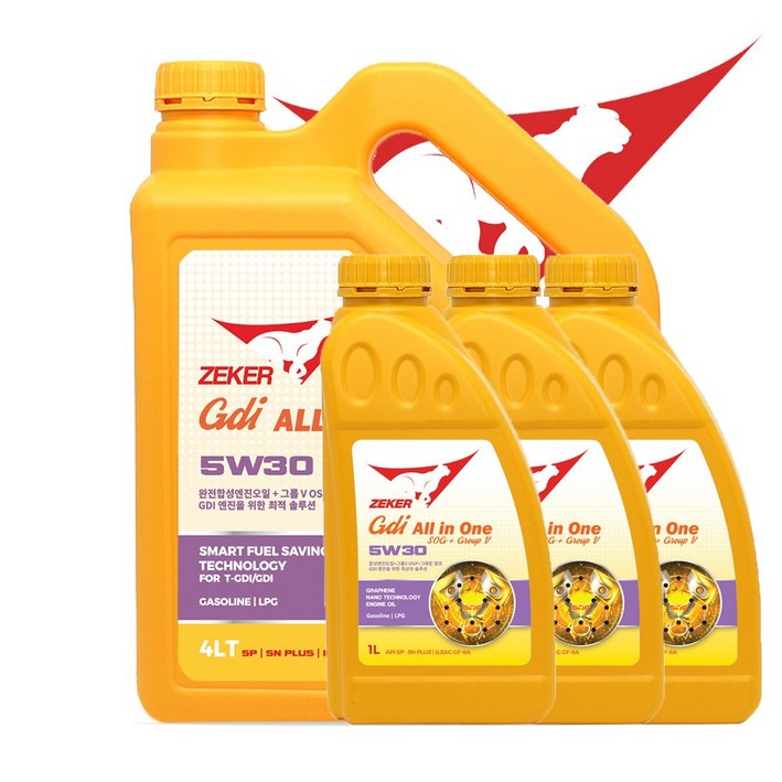 제커 GDI올인원 5W30 SP SN+ 올인원 GDI 가솔린 LPG 엔진코팅제와 5기유 함유 4L, 1개, 7L