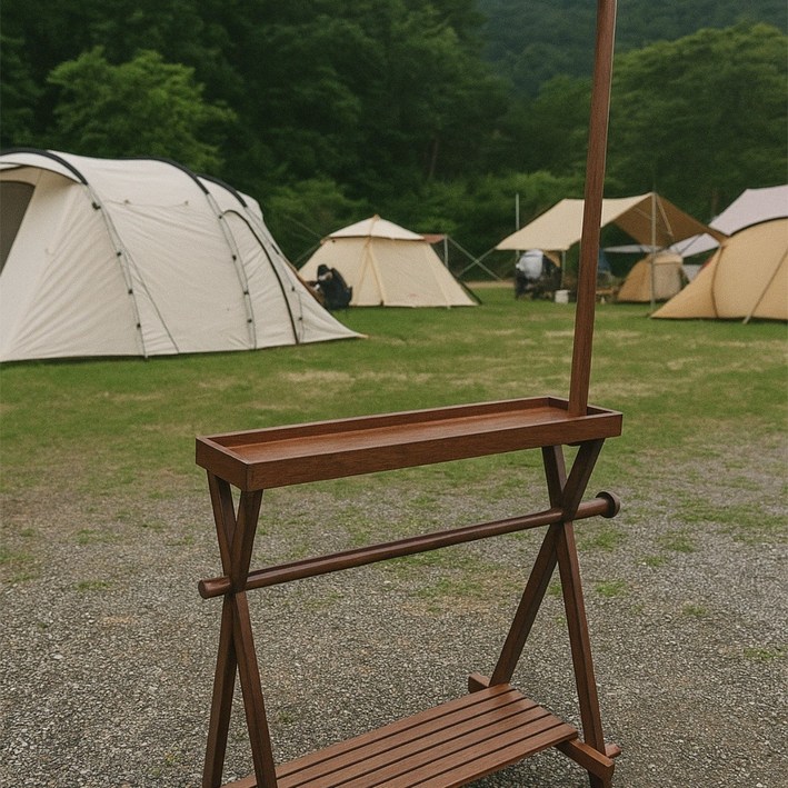 문캠핑 감성 우드 하단확장형 선반형 인디언행어 캠핑 차박 행어, 1개, 2단, 내추럴