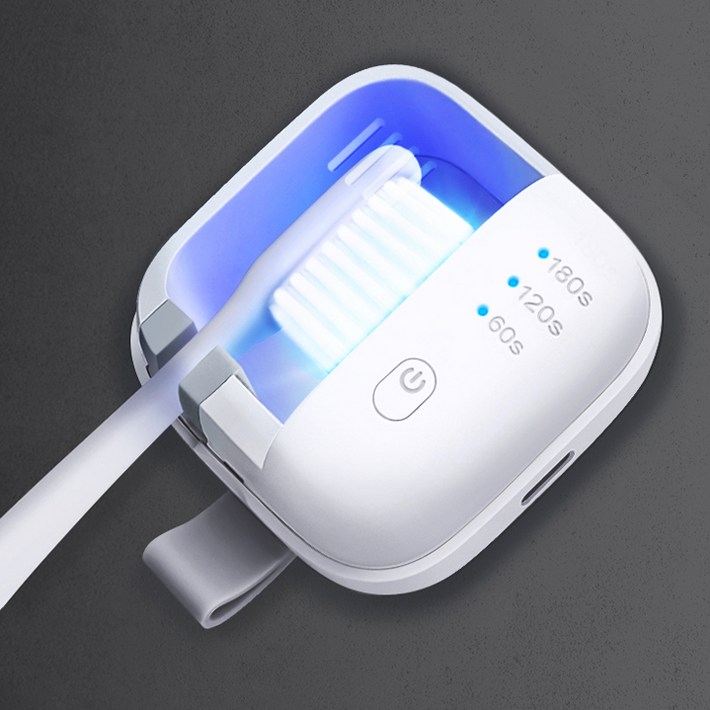 홈플래닛 UVCLED 충전식 휴대용 칫솔살균기 자석 탈착 벽걸이 거치대 포함