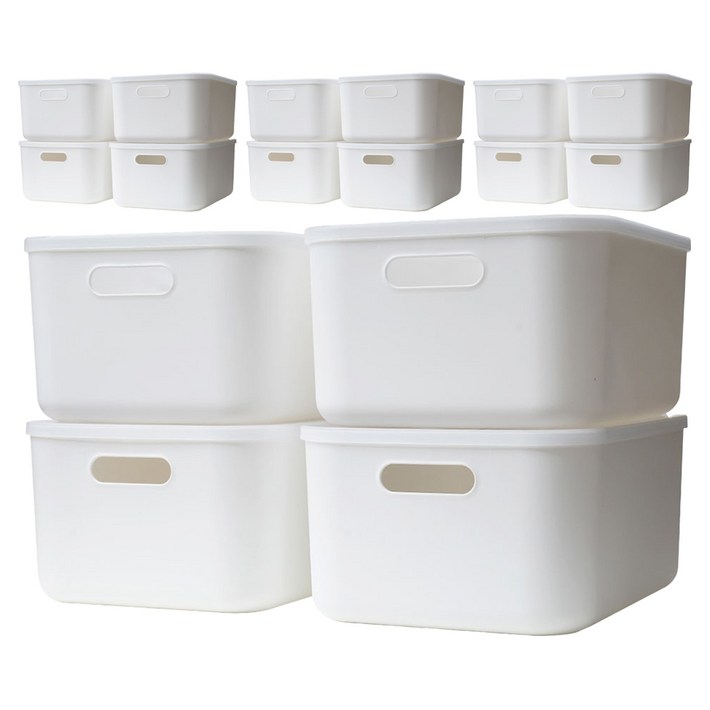 가규 국내제조 모던 라운드 팬트리 리빙박스, 화이트, M, 16개