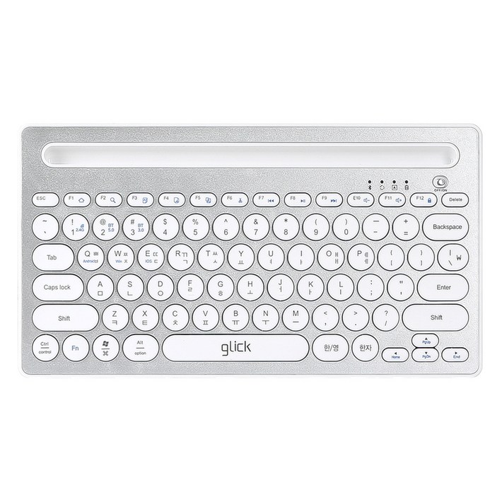 지클릭커 패드폰 저소음 무선 블루투스 키보드, 실버화이트, WK40, 무소음