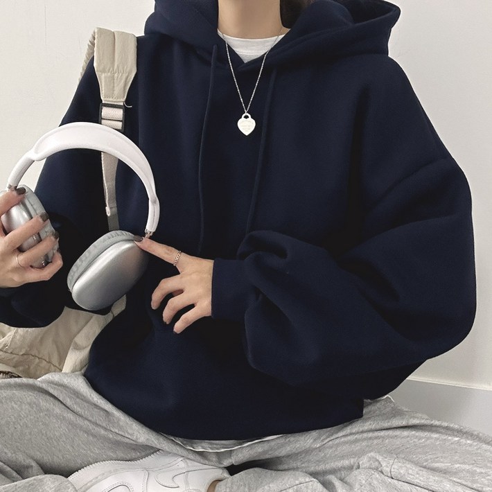 위드후이린 여성용 데일리 루즈핏 소프트 후드 기모 맨투맨