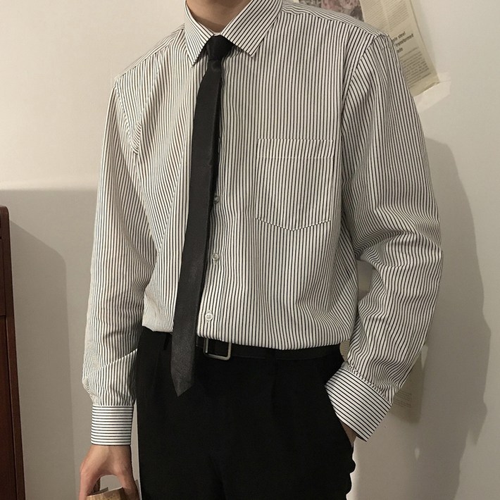 엘쏘 남성용 스트라이프 루즈핏 카라 코튼 긴팔 남방 셔츠