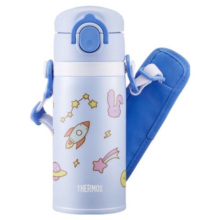써모스 마이 디자인 보틀 스트랩  원터치 타입 텀블러 세트 JOI350K, 파스텔블루, 350ml, 1개