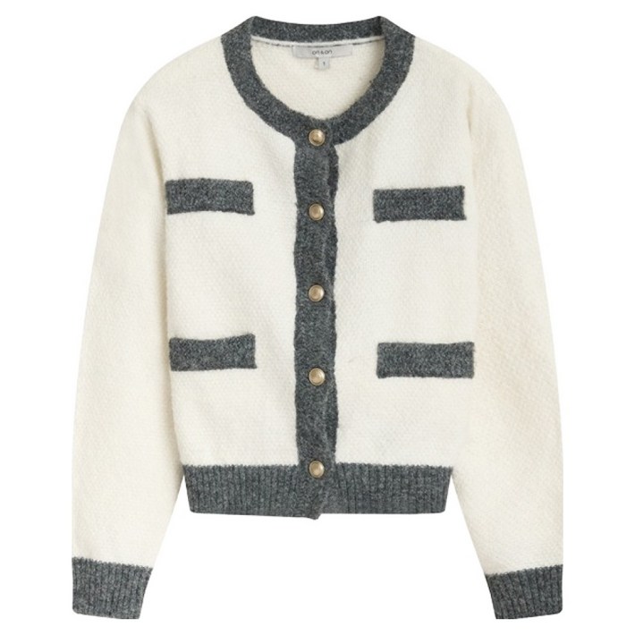 온앤온 여성용 금속단추 배색 가디건