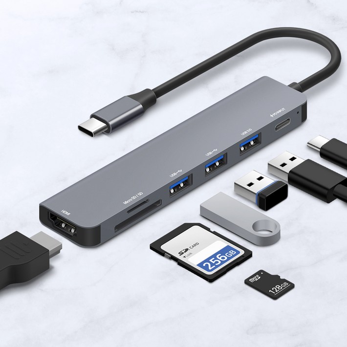 홈플래닛 7포트 USB3.0 멀티허브 DEX미러링 USB3 타입C HDMI SDMSD  HUB7CL