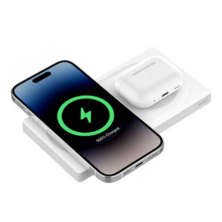 벨킨 부스트업 프로 맥세이프 15W 2in1 고속 무선 충전 패드 WIZ019bt, 화이트, 1개