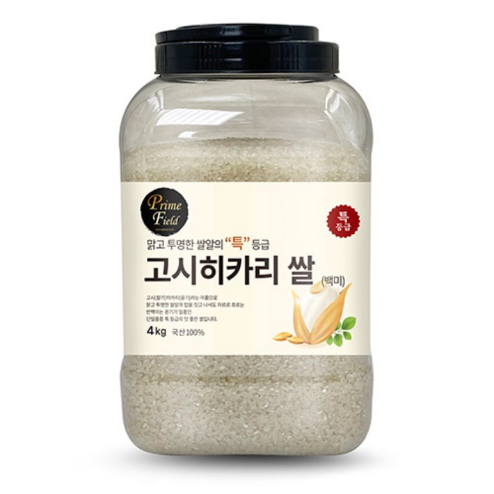 Prime Field 2024년산 햅쌀 고시히카리 백미 특등급, 4kg, 1개 Prime Field 2024년산 햅쌀 고시히카리 백미 특등급, 4kg, 1개