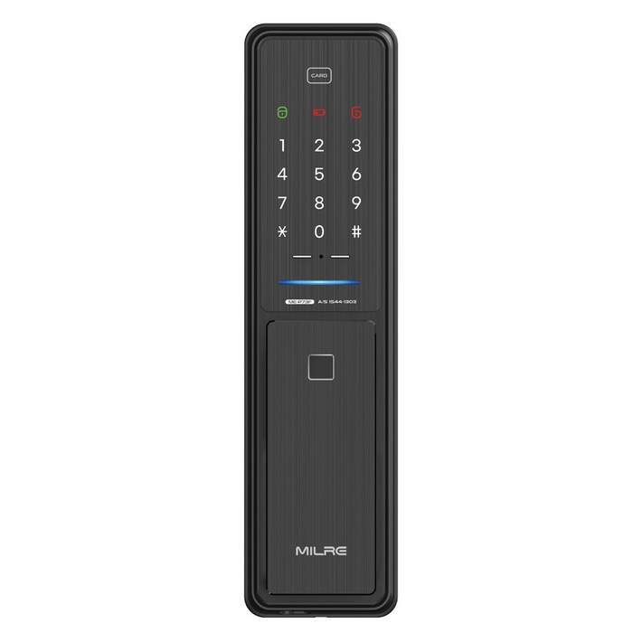 밀레시스텍 무타공 푸시풀 지문인식 손잡이 있음 도어락 MEP73F 카드키 4p 세트