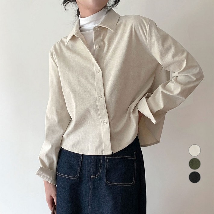아피나르 여성용 세미 크롭 코듀로이 웜업 셔츠