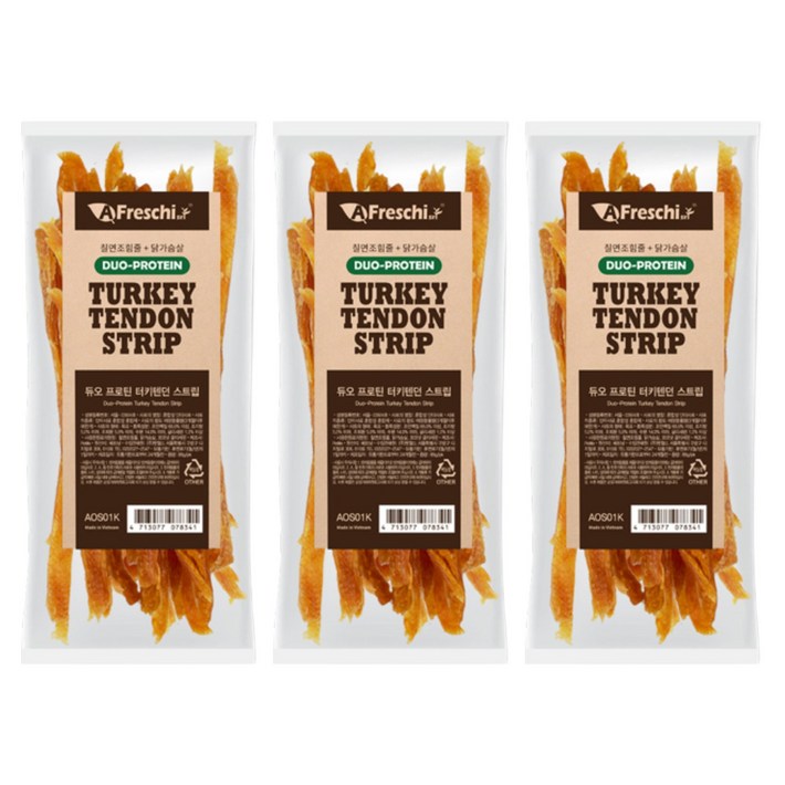프레스키 강아지 듀오 프로틴 터키텐던 간식, 혼합맛칠면조힘줄닭고기, 85g, 3개