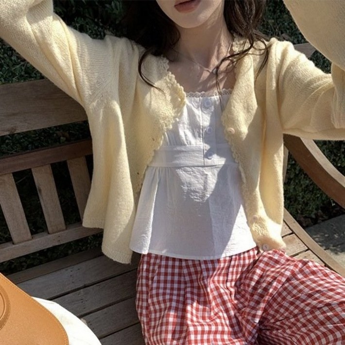 아이엠몽 여성용 에나로 파스텔 니트 라운드 긴팔 가디건