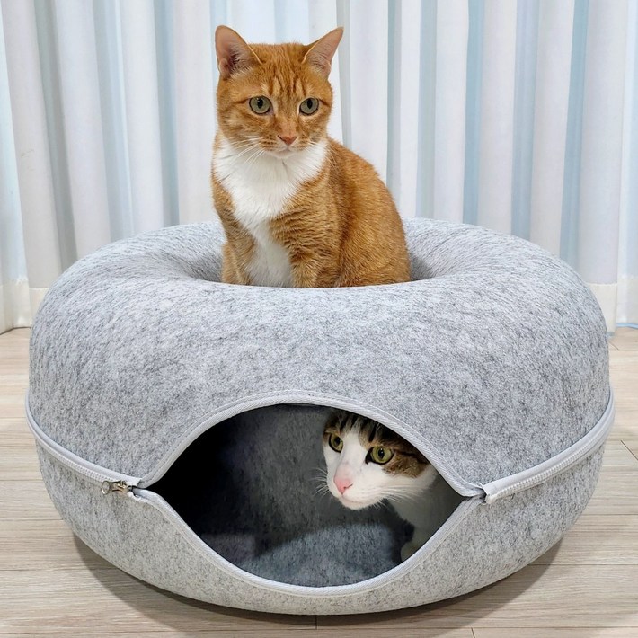 MAAH 고양이 초대형 듀얼 도넛 숨숨집, 라이트 그레이, 1개 MAAH 고양이 초대형 듀얼 도넛 숨숨집, 라이트 그레이, 1개
