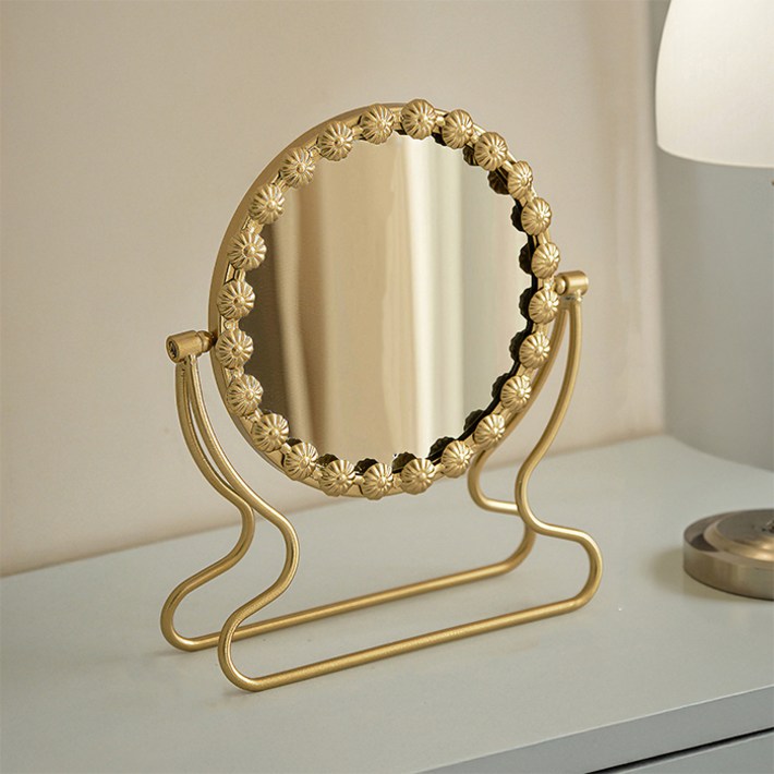 따봉오빠 엔틱 플라워 프레임 인테리어 포인트 탁상 거울 원형 JNHA2316