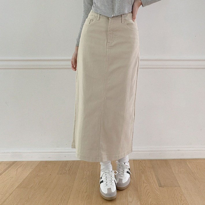 플랜데이 여성용 숏미디움 기장 키라 코튼 밴딩 롱 스커트