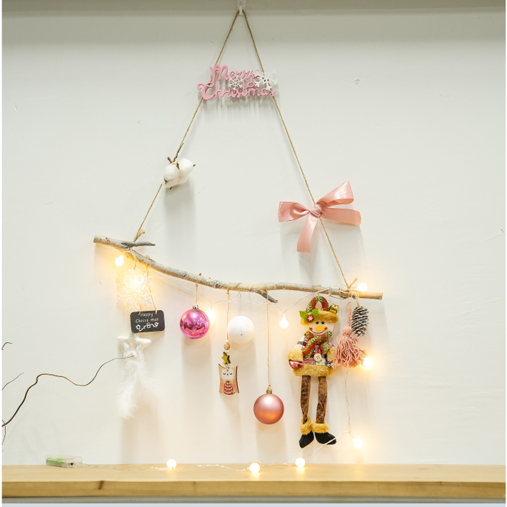 ROOICE 크리스마스 장식 1단 벽트리 풀세트  LED 앵두전구