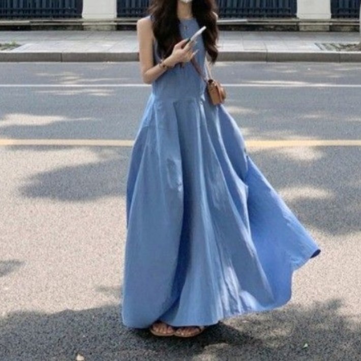 Kamoda 여성 여름원피스 바캉스룩 허리 조임 롱 원피스