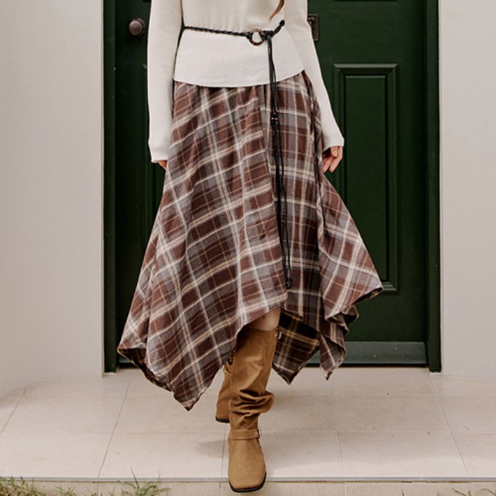 벨트포인트 체크 언발 스커트BI5F1SK8131