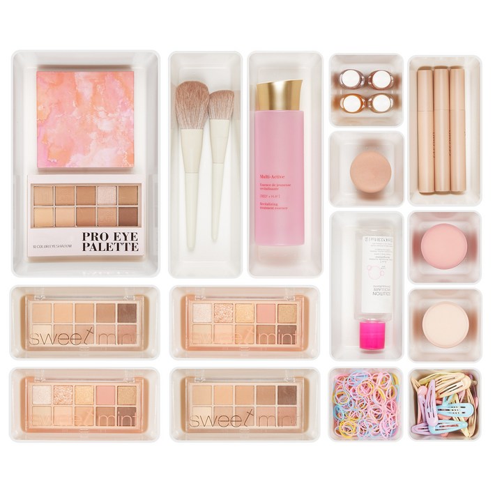 Vtopmart 조립식 다용도 서랍 정리 트레이 수납함 15p, 화이트, 1세트