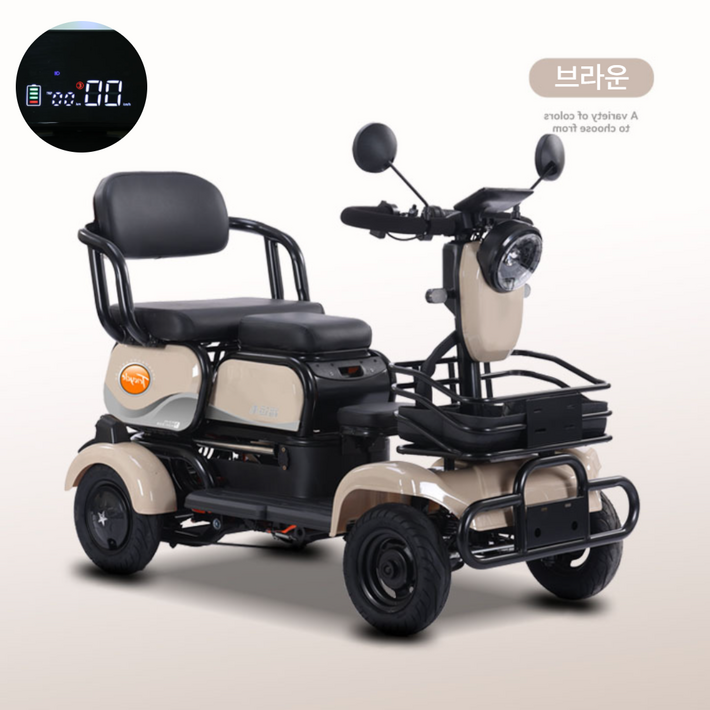 일렉휠스 사륜 전동 스쿠터 전기 자전거 노인 어르신 4륜 네발 중장년 어르신 효도 부모님 선물 전동차, 브라운, 스틸