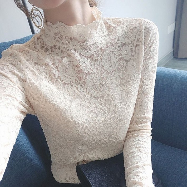 기모  기모 아님 반폴라 레이스 가을 겨울 베이직 기본 티 이너 긴팔 블라우스 슬림 반목 폴라티 D88U