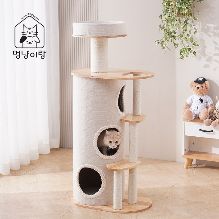 멍냥이랑 대형 원목 트리플 써클 캣타워, 1개, 단일색상