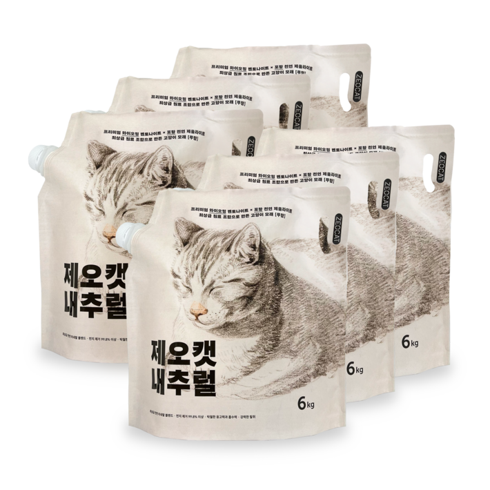 제오캣 내추럴 벤토나이트 고양이 모래 무향, 6kg, 6개, 무향