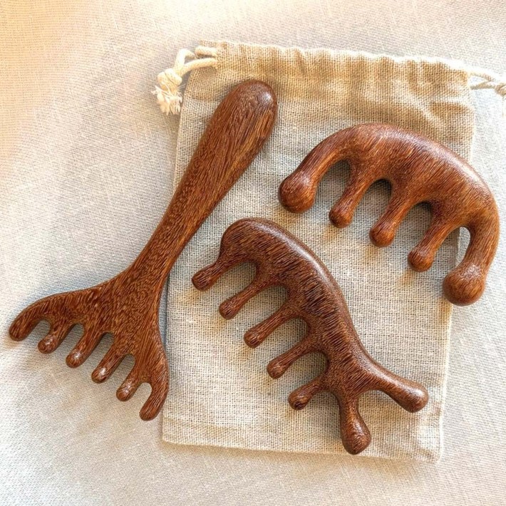 브로키 순환 마사지 지압 원목 괄사 3종