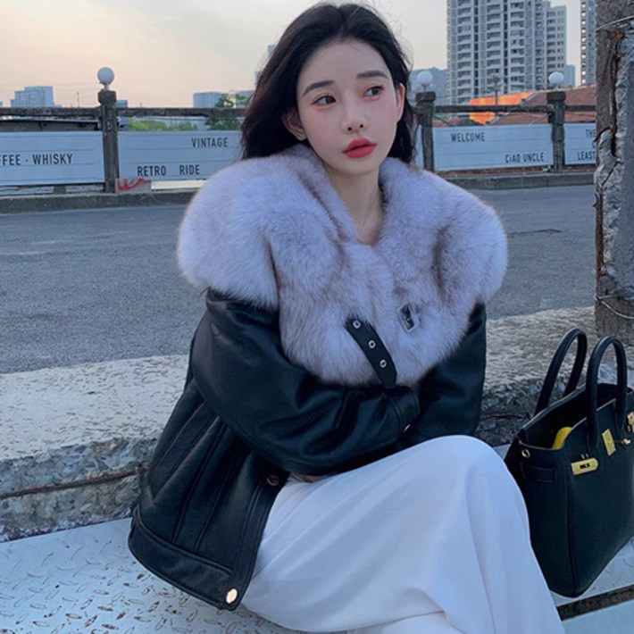 나비올라 키작녀 리얼 양털 양가죽 퍼 무스탕 점퍼스카프사은품