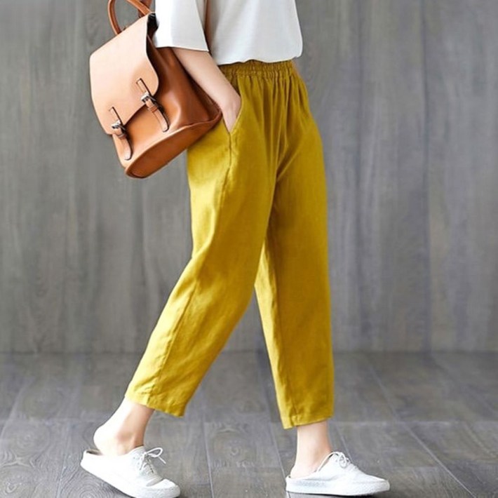 여성 와이드 배기핏 슬랙스 8부바지 밴딩팬츠