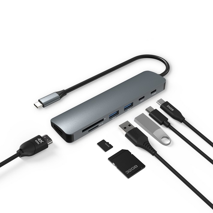 아이노트 7in1 C타입 스팀텍 지원 DEX 지원 USB C  A 5Gbps HDMI 4K PD 100W 고속 충전 멀티 허브 CH48P