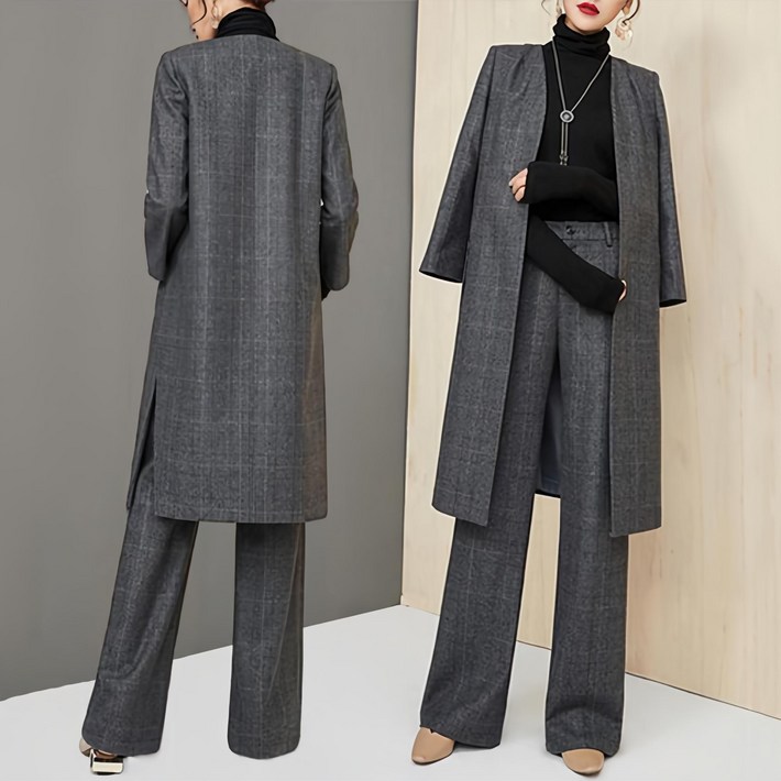 RCLET 여성 모직 정장세트 겨울 투피스 모직 코트  와이드 팬츠 빅사이즈 상하세트 겨울