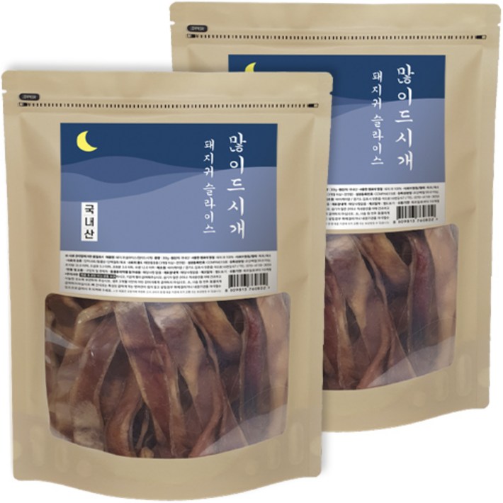 많이드시개 강아지 대용량 수제간식, 돼지귀 슬라이스, 300g, 2개