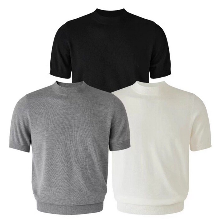 Asure 남지 머슬핏 반팔티 라운드넥 니트 숏반팔