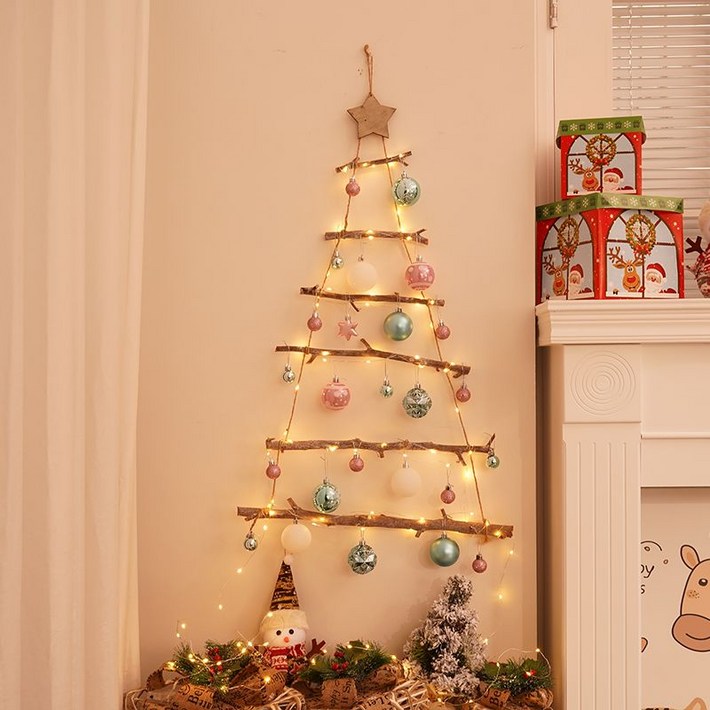 크리스마스 장식 벽걸이 트리 크리스마스인테리어장식, D. 빈티지 나무 가지  크리스마스 볼, 1개