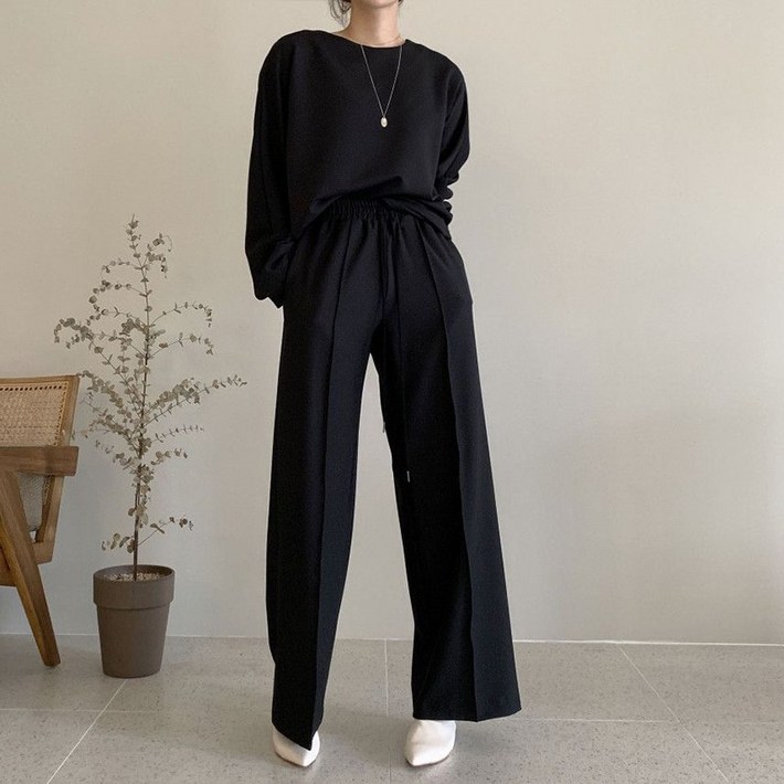 AOKADA 여성 봄 가을 긴팔 티셔츠 와이드 팬츠 상하의 세트트레이닝 투피스