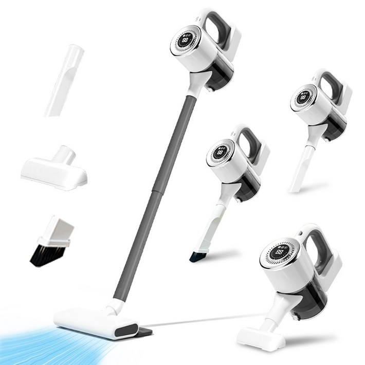 RichMagic 핸디형 4 in 1 무선청소기 LED 강흡입력 디지털 디스플레이 다용도 진드기제거 청소가정용차량용, 화이트