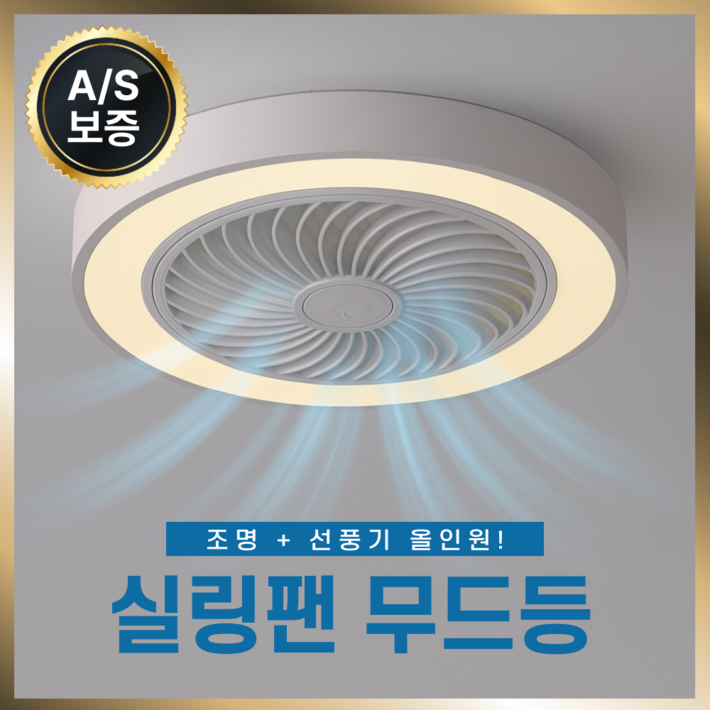 조은바람 시원한 무소음 천장형 무드 LED 선풍기 실링팬, 화이트