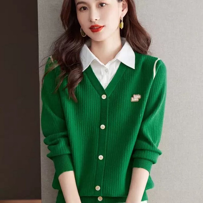 휠렉스 여성 카라넥 니트 레이어드 긴소매 티셔츠 JT397