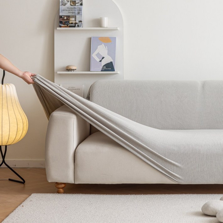 먼지없는 커버무드 스트라이프 소파 커버  자체제작 고정 스펀지, 1개, 라이트 그레이