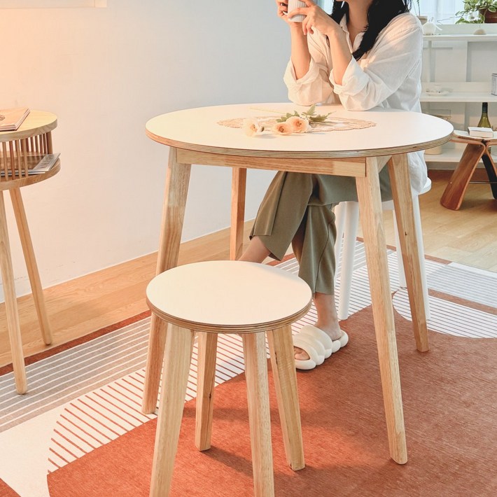 무료배송소유하우스 리타 원형테이블 800 1000 화이트 내추럴 원목의자제외, 2인용, 800 내추럴