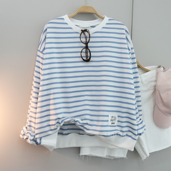 달콩 여성 봄신상 해피패치단가라맨투맨 국내제작