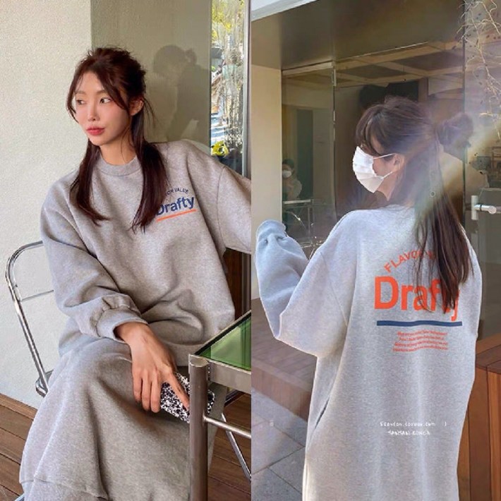 핏몬 여성 포켓 빅사이즈 오버핏 기모 롱 원피스 그레이 핏몬 여성 포켓 빅사이즈 오버핏 기모 롱 원피스 그레이