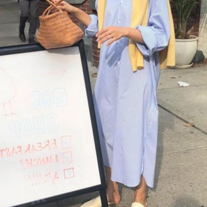 여성 박스핏 스트라이프 롱셔츠 원피스 체형커버코디WFHBS0Z