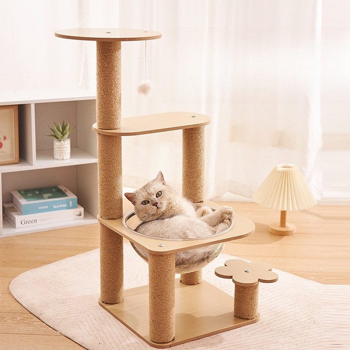 크레스티 심플 5단 원목 캣폴 고양이 놀이터 고퀄리티 전망대 일상 캣타워, 1세트, 원목색